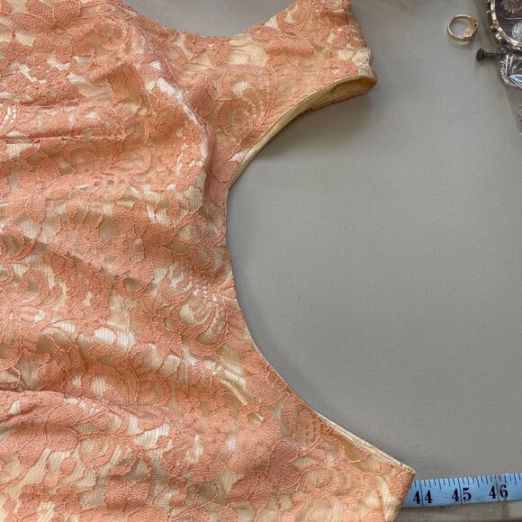 Vintage 50s Dress Womens Small Pink Satin & Lace Midi Wedding Cocktail 36x24x36 - Picture 11 of 14